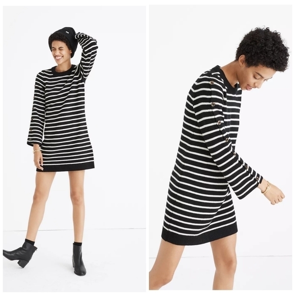 MADEWELL Button Sleeve Sweater Dress Merino Wool - Picture 1 of 10